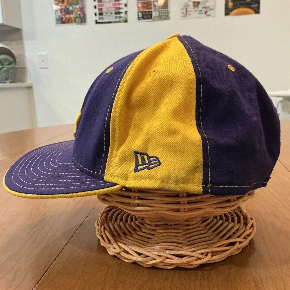VTG USA Made New Era 59FIFTY Los Angeles Dodgers Hat Sz 8 Purple Gold Fitted